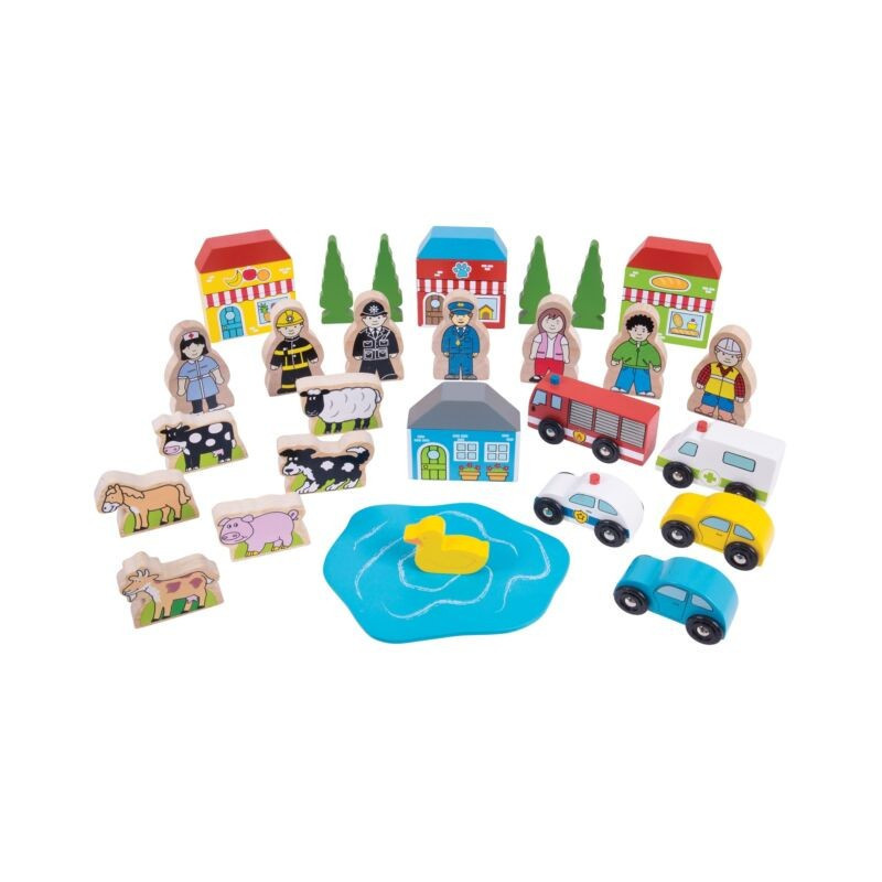 Bigjigs Rail Velká sada příslušenství dřevěné vláčkodráhy