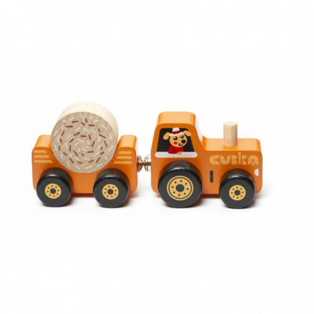 Traktor s vlekem - dřevěná skládačka s magnetem 3 díly