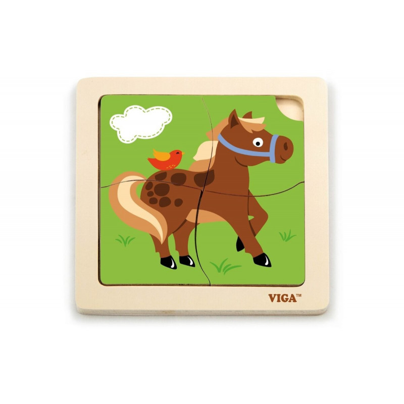 Dřevěné puzzle 4 dílky - kůň
