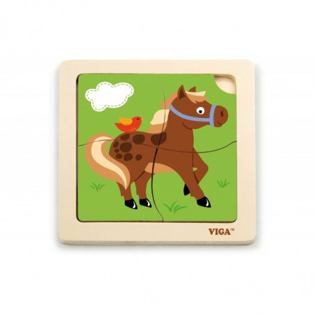 Dřevěné puzzle 4 dílky - kůň