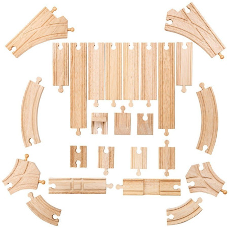 Dřevěné koleje vláčkodráhy  - Set 25 dílů